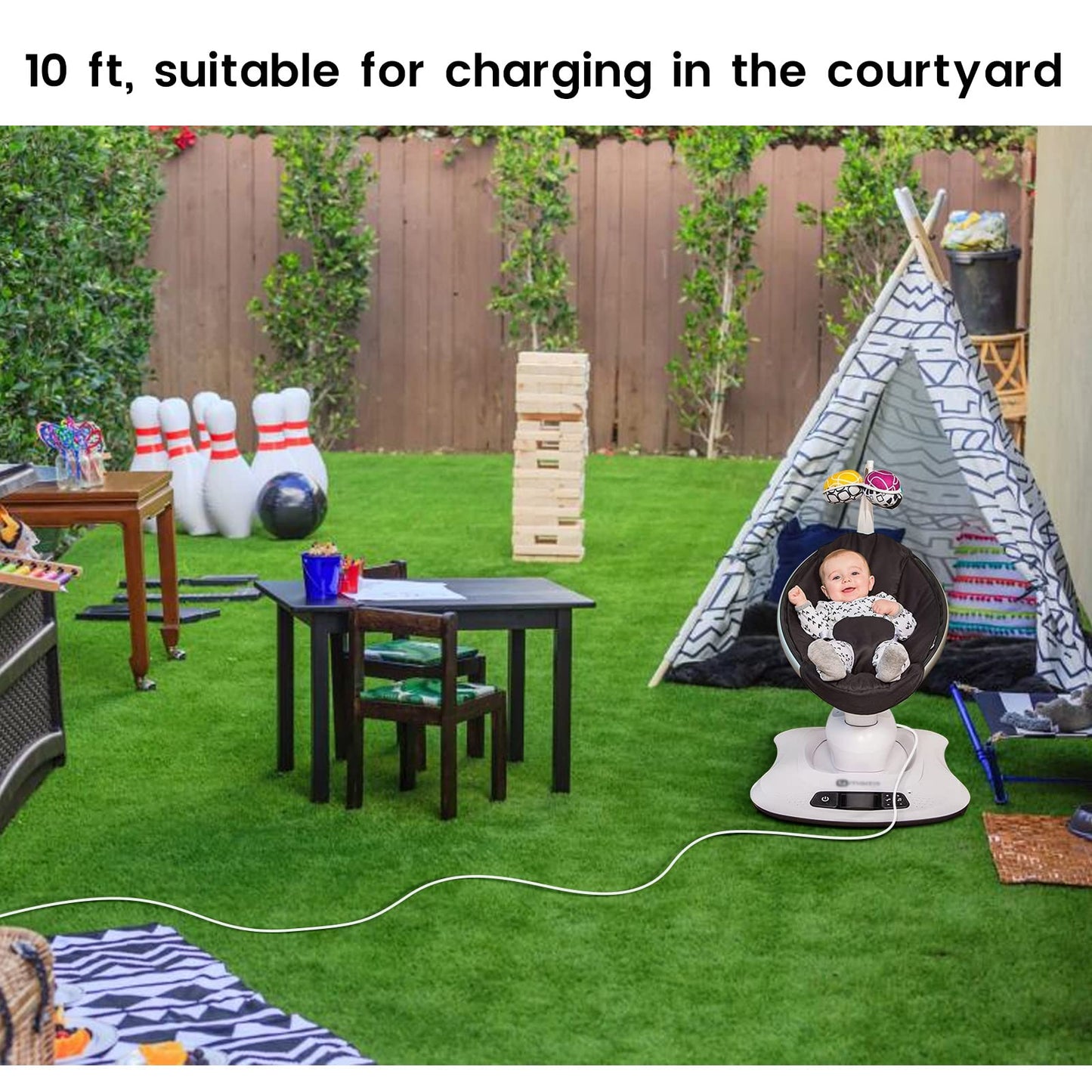 Yeaoi 10 Ft Power Cord For 4Moms Mamaroo 4, 12V 3A Charger For Rockaroo Baby Swing, Ac Adapter, White