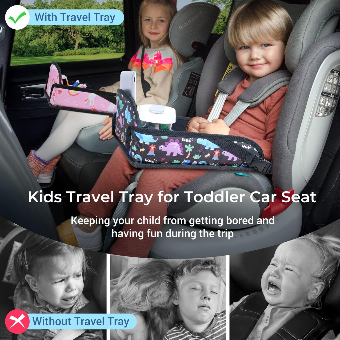 Coolbebe Kids Travel Tray For Toddler Car Seat, 2Pcs Travel Tray For Airplane, Toddler Car Seat Lap Tray, Carseat Table Tray For