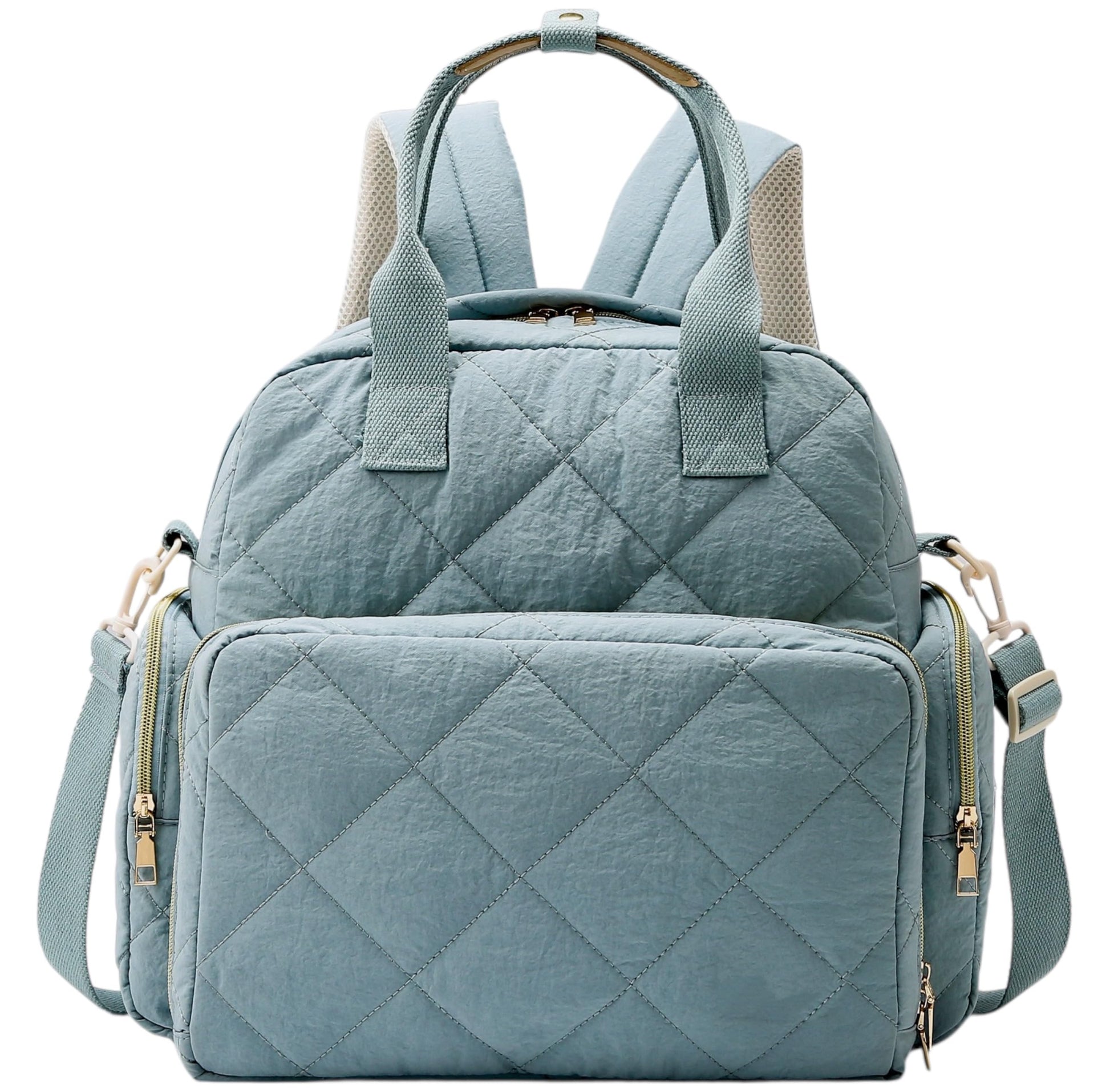 Tristan Home Quilted Diaper Bag Backpack - Insulated Bottle Pockets, Maternity Hospital Travel Bag for Moms (Muted Blue)