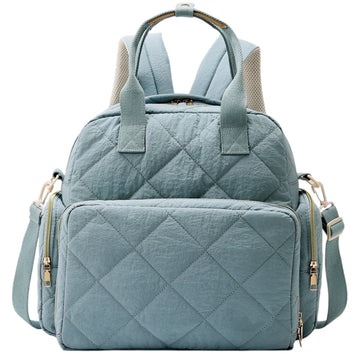 Tristan Home Quilted Diaper Bag Backpack - Insulated Bottle Pockets, Maternity Hospital Travel Bag for Moms (Muted Blue)