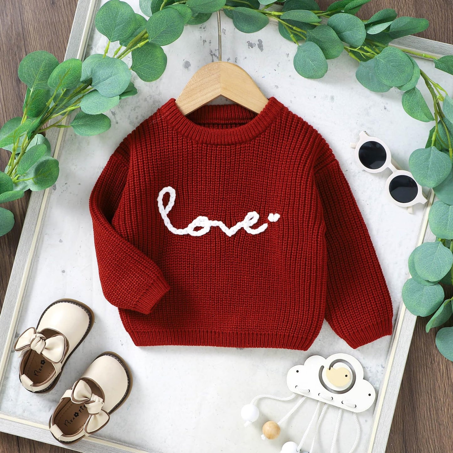 Baby Girl Cute Long Sleeve Crew Neck Love Embroidery Sweater Toddler Valentine Day Outfits (Red Love, 9-12 Months)
