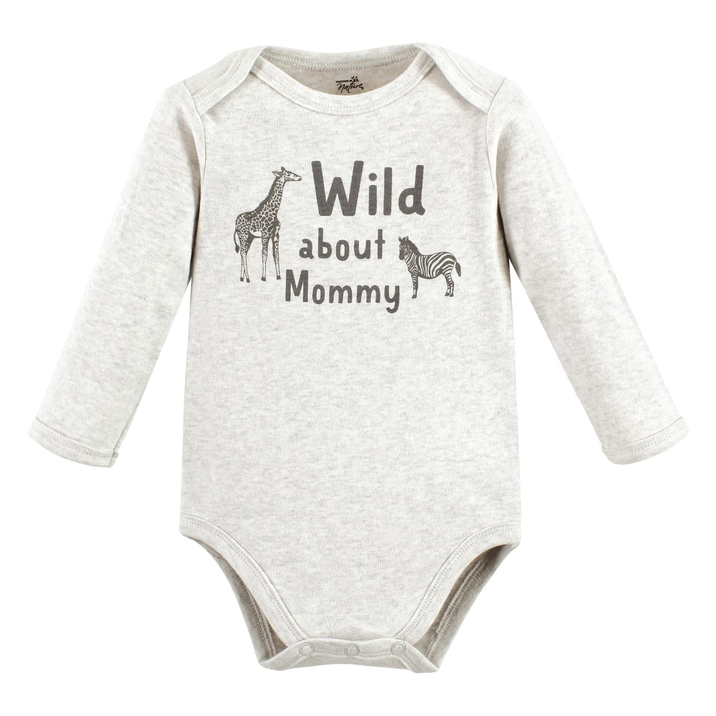 Touched By Nature Unisex Baby Organic Cotton Long-Sleeve Bodysuits, Neutral Safari, 6-9 Months