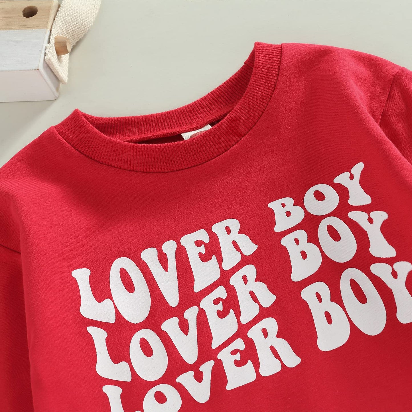 Lesimsam Toddler Baby Boy Valentines Day Outfit Letter Print Crewneck Long Sleeve Sweatshirt And Jogger Pants Set (Lover Boy-Red