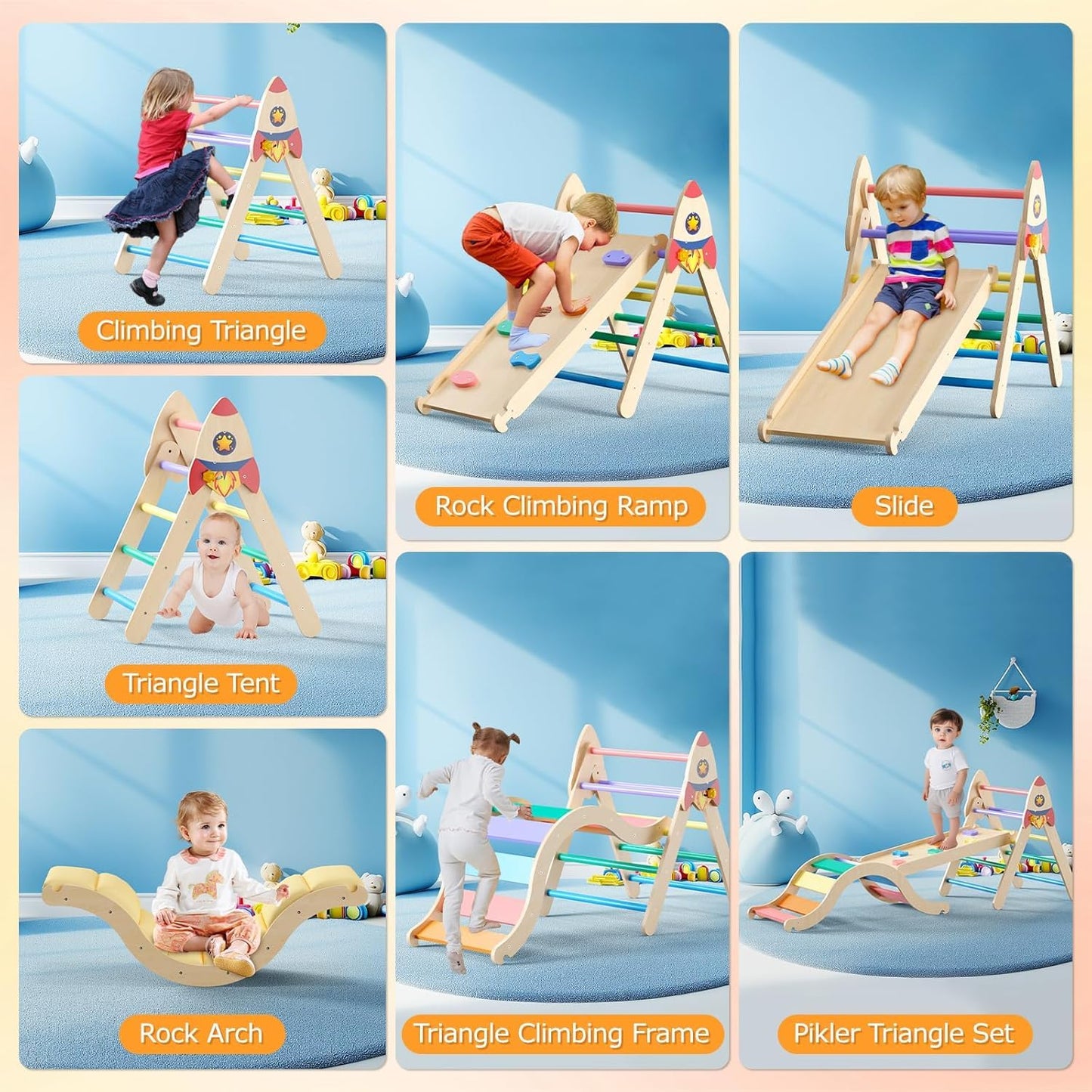 Pikler Triangle Set With Cushion, 9-In-1 Kids Climbing Toys For Toddlers 1-3 Inside, Montessori Toddler Climbing Toys Indoor, La