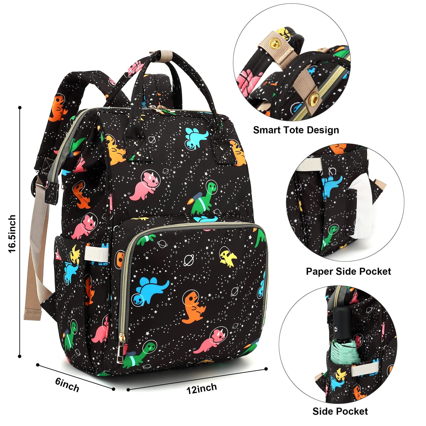 Xunteny Dinosaur Baby Diaper Bag Backpack For Girls Boys, Waterproof Large Maternity Nappy Bags For Mom