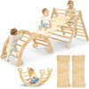 Cozibb Pikler Triangle Set, 5 In 1 Large Wooden Montessori Climbing Toys, Toddlers Indoor Playground, Baby Climbing Set With Ram