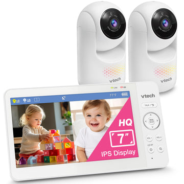 Vtech Advanced Hq Max Twin 7' Digital Video 2-Cameras Baby Monitor With Pan Tilt Zoom, Long Battery Life 5000Mah, Ips Screen, A