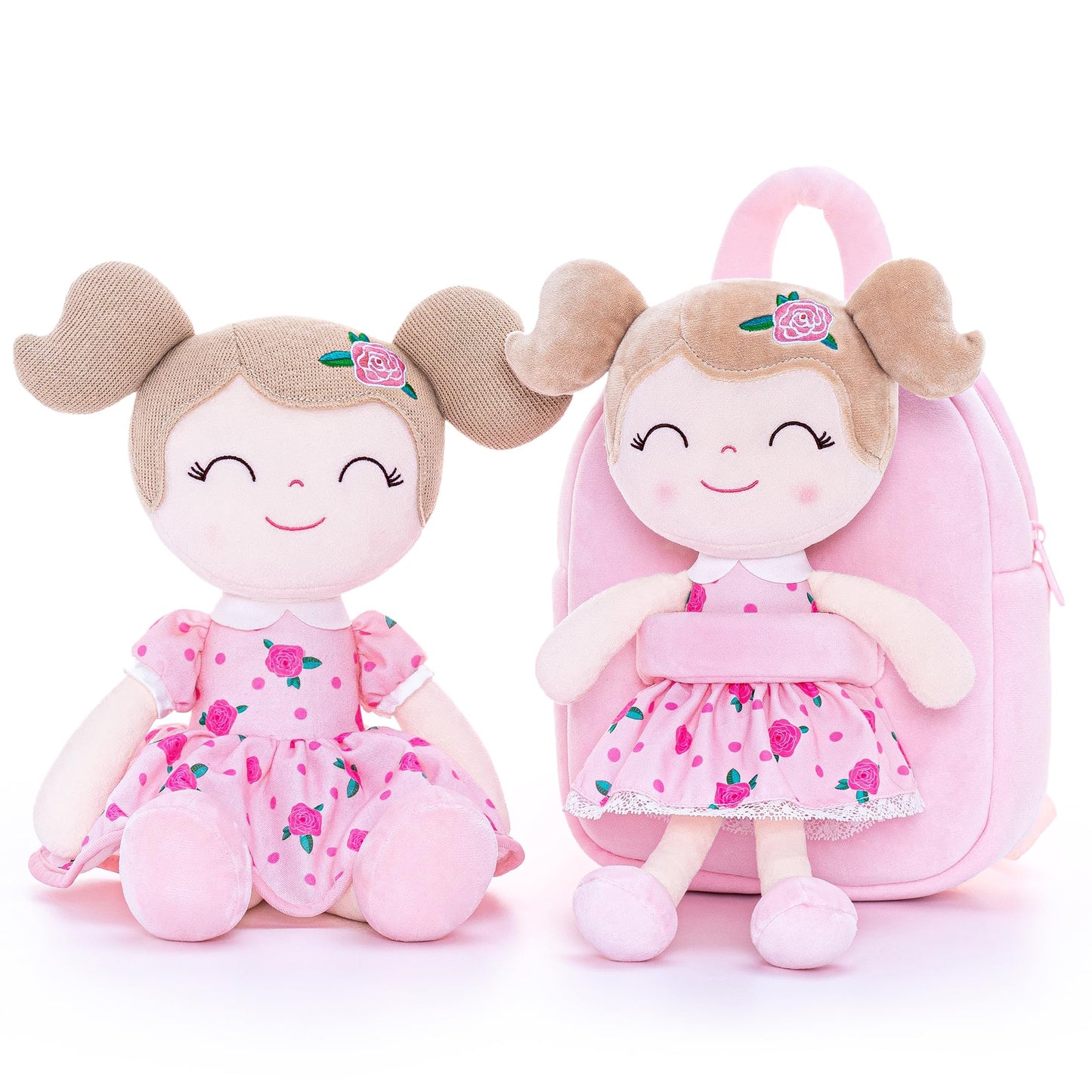 Gloveleya Toddler Backpack Baby Girl Gift Plush Bag Diaper Bag Plush Printed Flower Roses Backpack 9 Inches