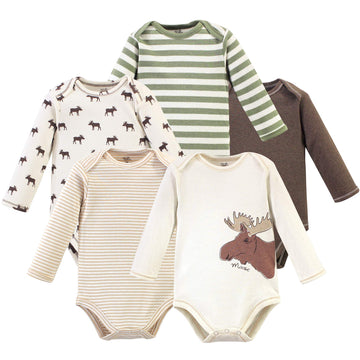 Touched By Nature Baby Organic Cotton Long-Sleeve Bodysuits, Moose, 12-18 Months