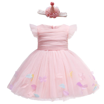 Glamulice Baby Girls Pink Flower Dress Infant First Birthday Outfit Wedding Bridesmaid Party Christmas Dresses 12-18 Toddler Lit
