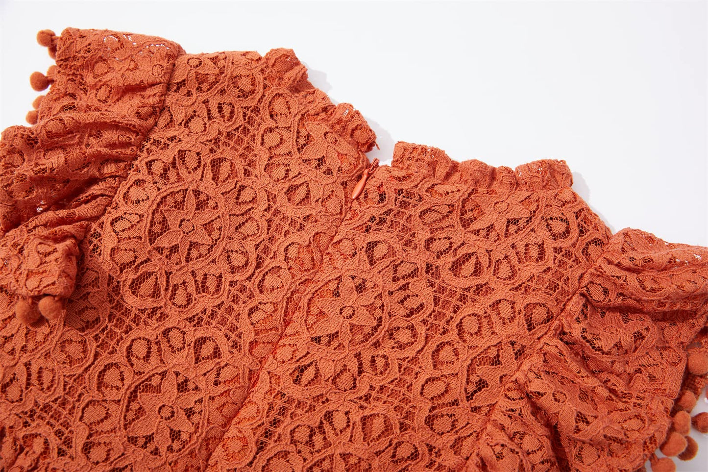 Niyage Toddler Girls Elegant Lace Pom Pom Flutter Sleeve Party Princess Dress Brick Red 90