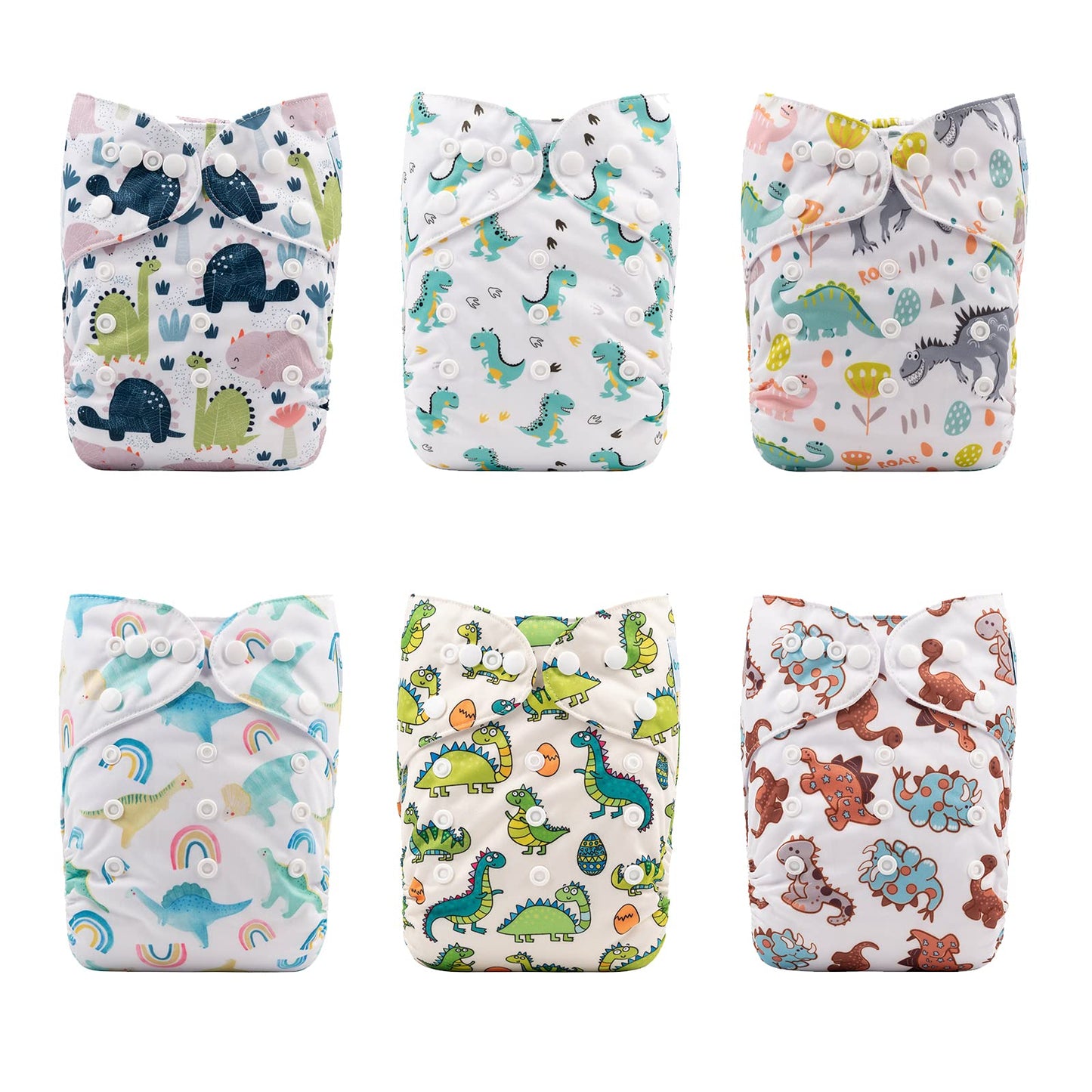 Babygoal Reusable Neutral Cloth Diapers 6 Pack with 10pcs Inserts, One Size Adjustable Washable Pocket Nappy Covers for Baby Boy