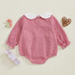 Newborn Baby Girls Valentines Day Clothes Long Sleeve Doll Collar Smocked Heart Embroidery Plaid Bubble Romper Outfit (Red, 0-3