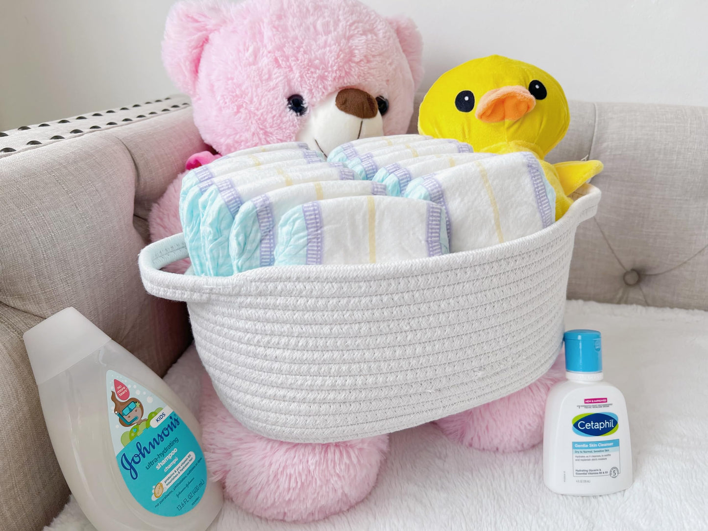 Giftexpress White Woven Basket - 13' X 8' X 5' Cotton Rope Organizing Baskets For Baby Items Or Cat & Dog Toys - Cute Soft Gi