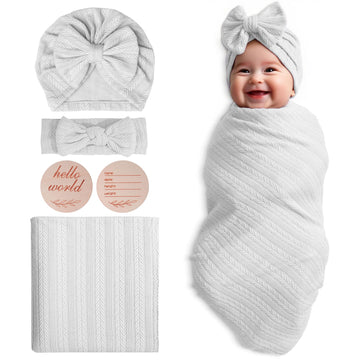 Muslin Blanket,Baby Swaddle Set Newborn  Receiving Headband Blankets and Bow Hat,Newborn Essentials, Soft Nursery Swaddling Bla