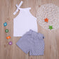Toddler Baby Girl Sleeveless White Tank Top Shirts+Gray Stripe Shorts Pant With Bow Belt+Headband Summer Clothes Set 1-6T (White