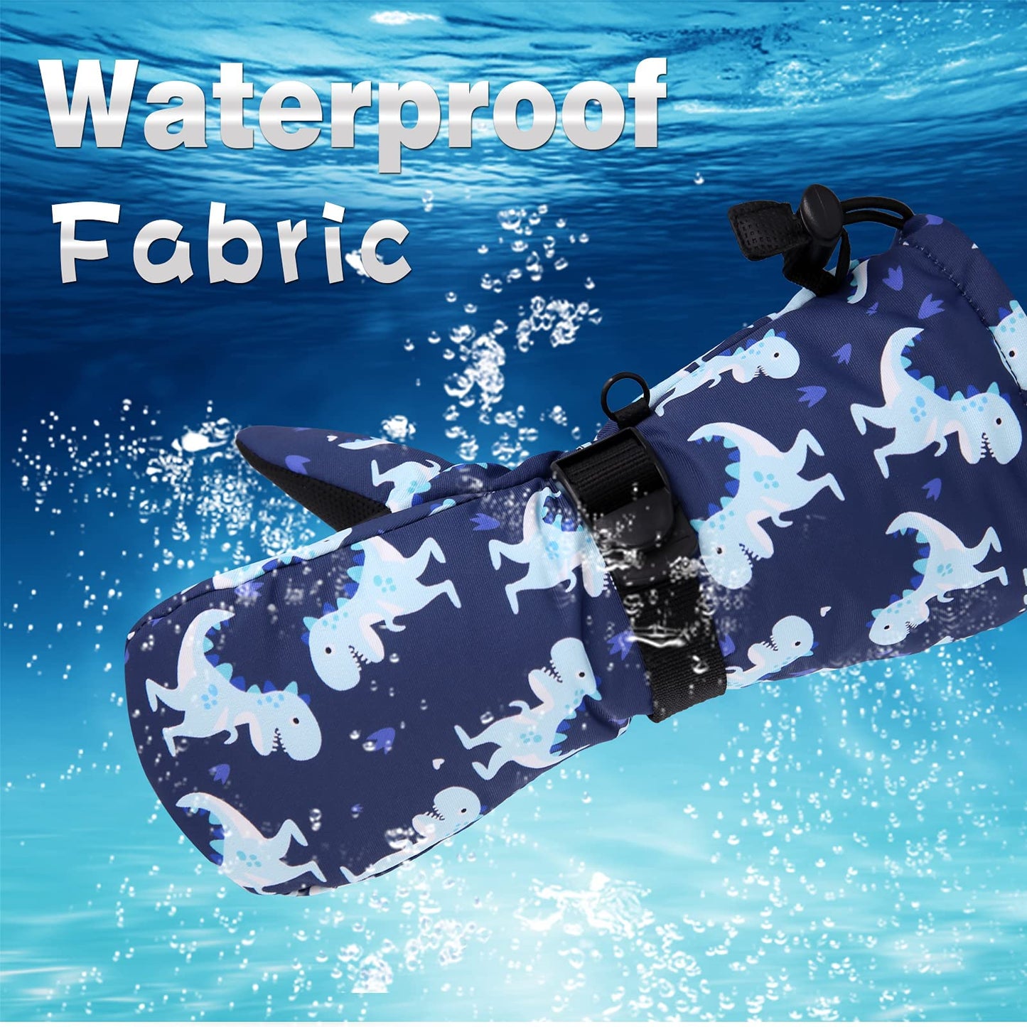 Winter Kids Waterproof Gloves For Boys Girls Snow Ski Toddler Baby Mittens Outdoor For Infant Teens 1-5T (N-Navy Dinosaur, M(2-4
