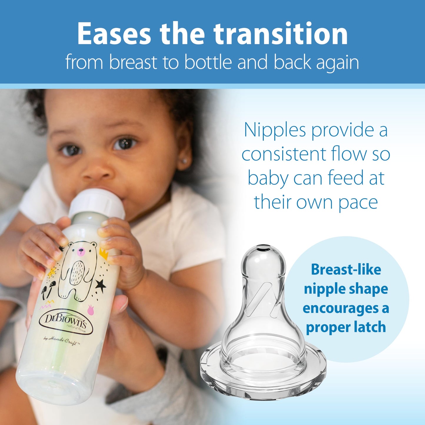 Dr. Brown'S Natural Flow Anti-Colic Options+ Narrow Baby Bottle, Bear & Owl, 8 Oz/250 Ml, With Level 1 Slow Flow Nipple, Bpa Fre