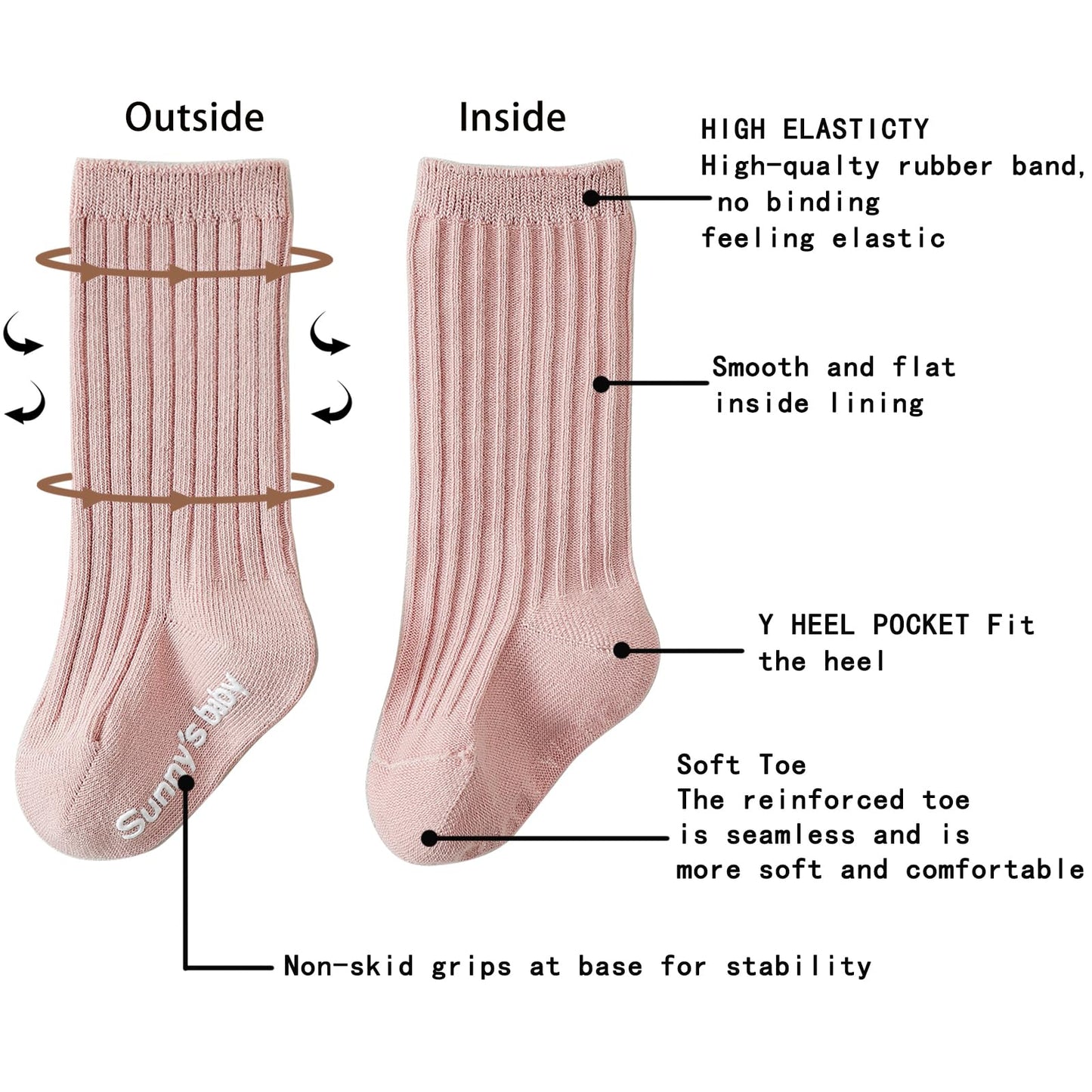 Zumou Toddler Knee High Socks Non Slip Anti Skid Baby Boy Girls Seamless Long Stockings (3-5T, 6 Pairs Assorted)