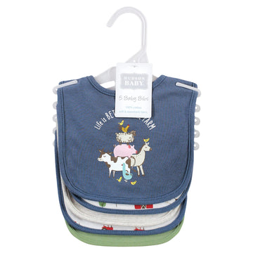 Hudson Baby Unisex Baby Cotton Bibs, Green Farm Animals, One Size