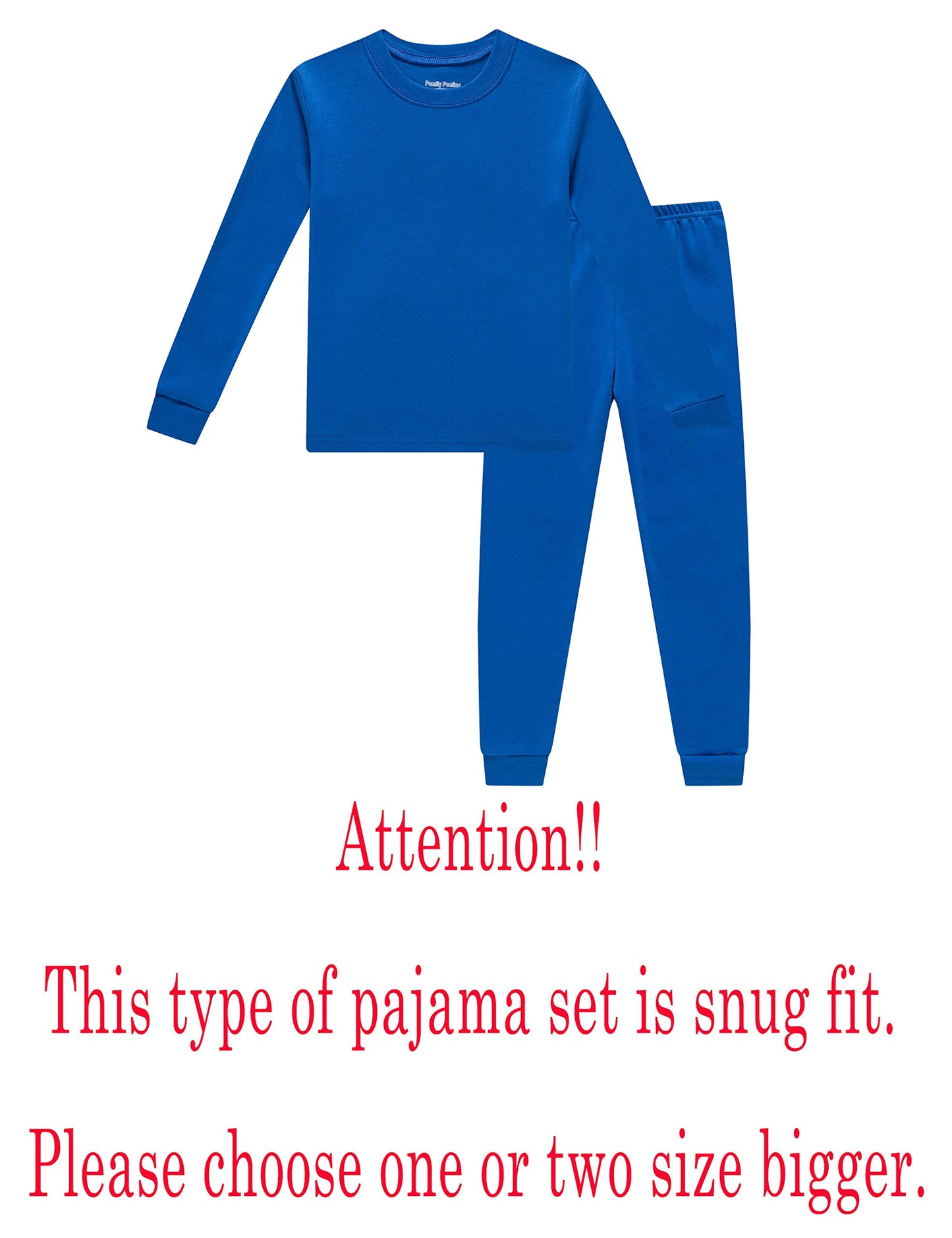 Family Feeling Boys Girls Kids Pajamas Solid Colors 2 Piece Pajama Set Cotton Blue Size 7