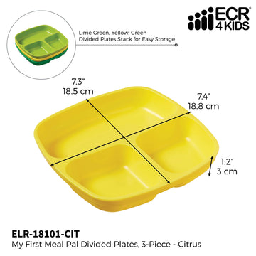 Ecr4Kids My First Meal Pal Divided Plates, Kids Plastic Tableware, Stackable And Dishwasher Safe, Stackable Dinner Plates For Ba