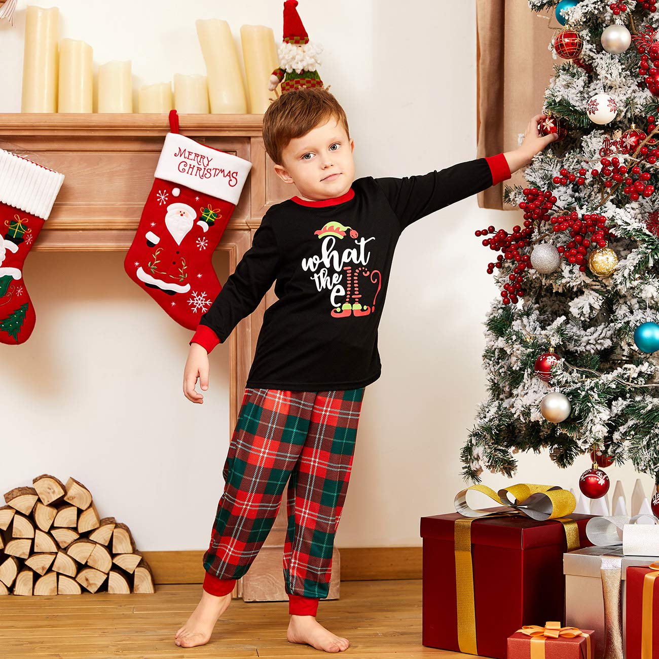 Iffei Christmas Pajamas For Family Matching Pj'S Sets With Letter Elf Printed Long Sleeve Tee And Plaid Bottom With Pocket 3-6Mo