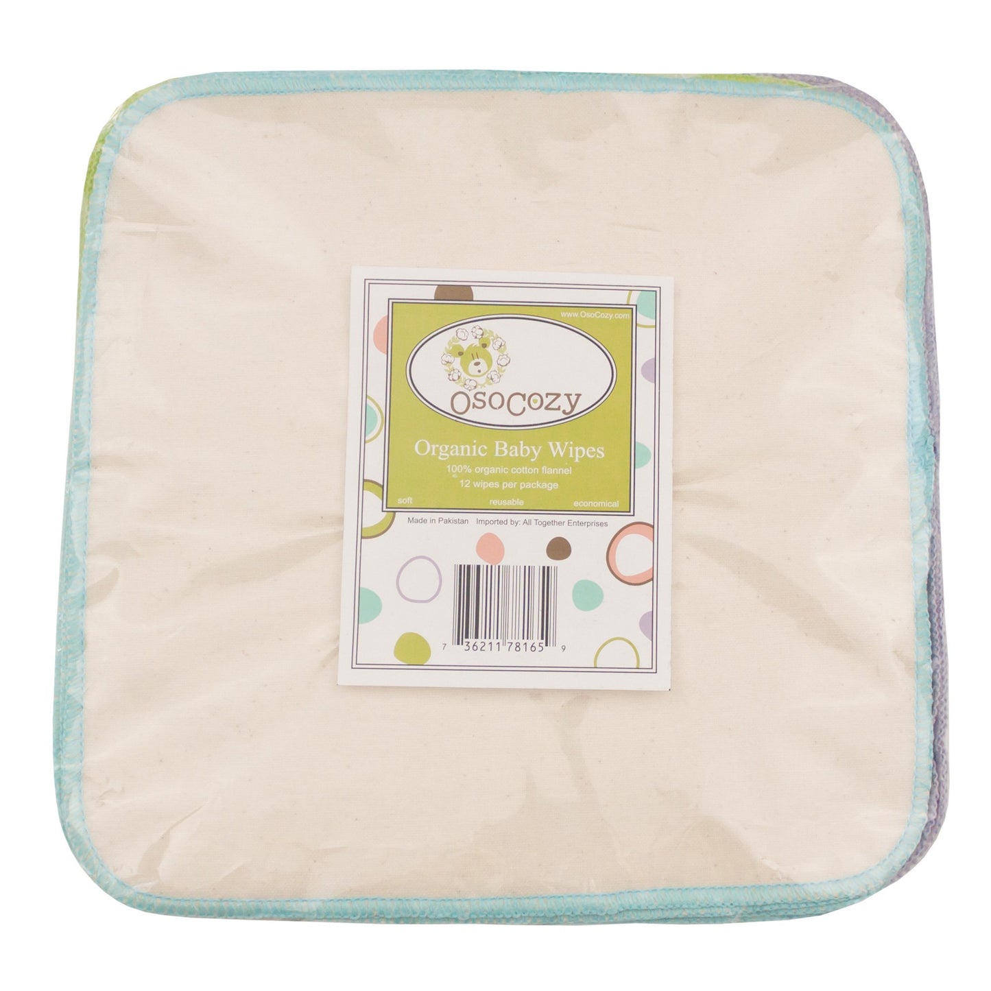 Osocozy Organic Flannel Cloth Baby Wipes - Reusable & Washable Saves Money. 100% Unbleached Organic Cotton. Colorful Stitching.