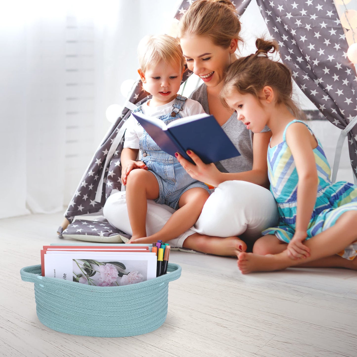 XUANGUO Small Woven Basket Cute Oval Cotton Rope Baby Gifts Baskets with Handle Empty Wicker Storage Baskets For Kids Cat Dog To