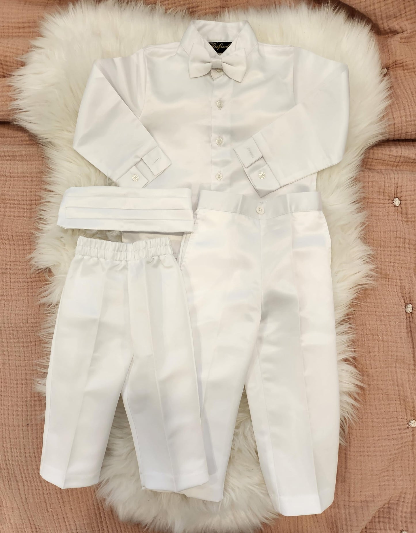 Igirldress Little Boys White Baptism Christening Mandarin Collar Tail 5 Pcs Tuxedo With Gold Cross Embroidery Size 5