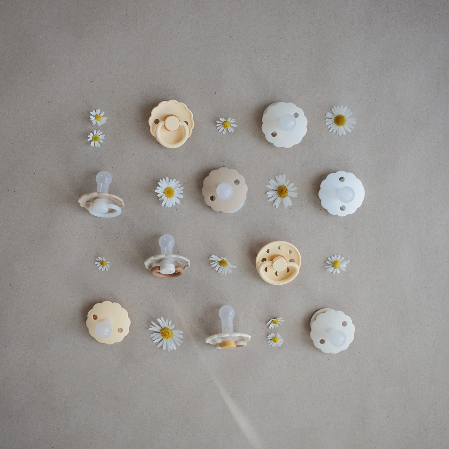 FRIGG Daisy SilkySoft Silicone Baby Pacifier | Made in Denmark | BPA-Free (Croissant/Portobello, 0-6 Months)