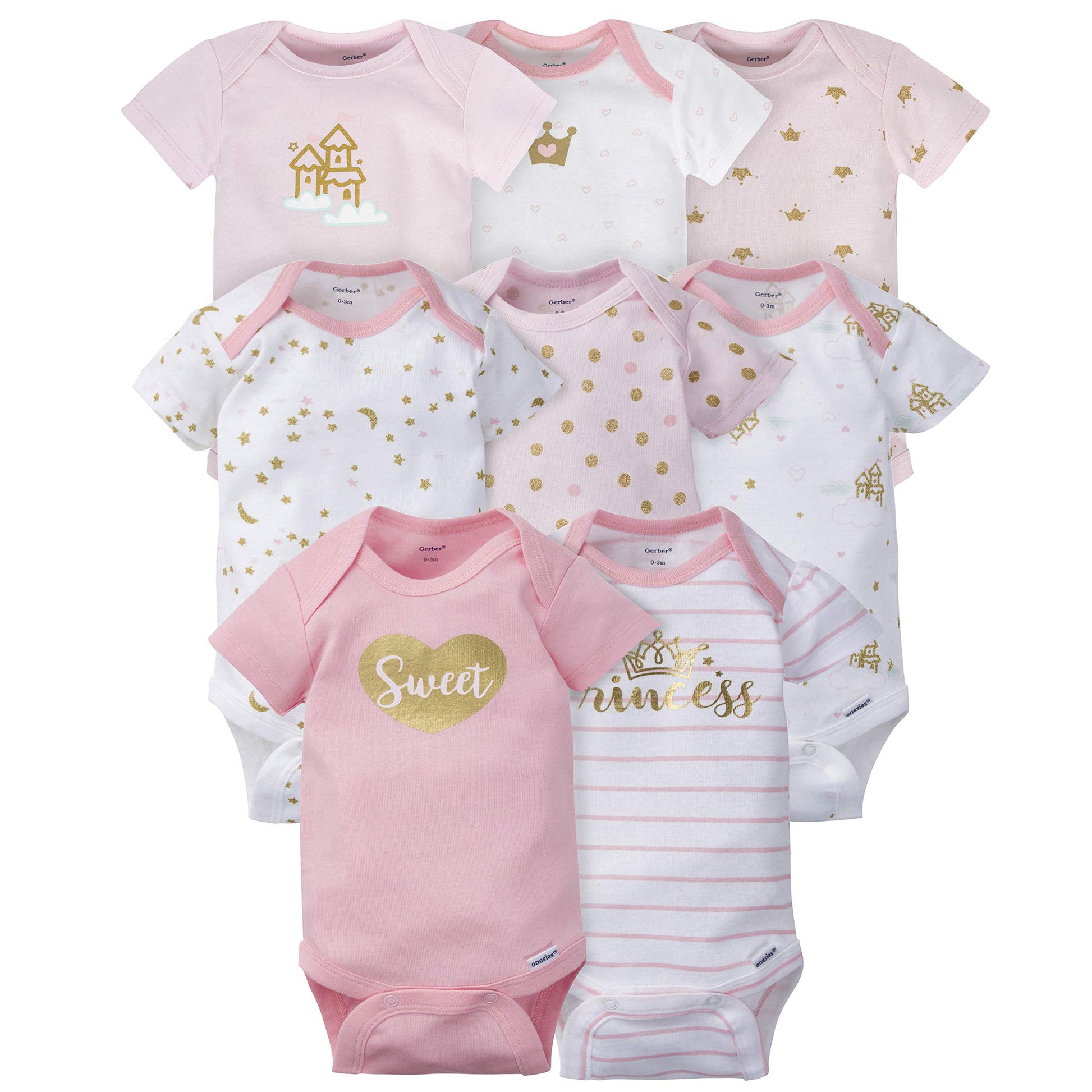 Gerber Baby Girl'S 8-Pack Short Sleeve Onesies Bodysuits, Castle, Preemie