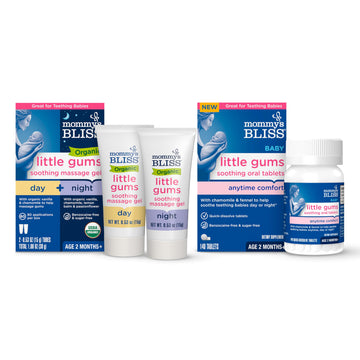 Mommy'S Bliss Organic Little Gums Soothing Massage Gel & Oral Tablets Day And Night Combo, Age 2 Months+, Sugar Free, Mild & Swe