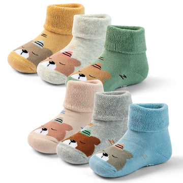Howjojo Baby Warm Socks With Grips For Baby Boys Non Slip Winter Socks Baby Girls Thick Crew Socks 6 Pack 6-12 Months