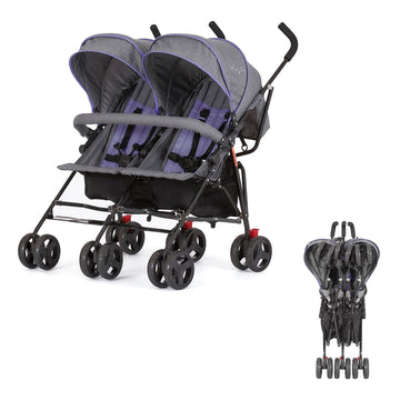 Dream On Me Volgo Twin Umbrella Stroller In Purple, Lightweight Double Stroller For Infant & Toddler, Compact Easy Fold, Large S