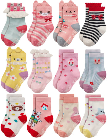 Rative Non Skid Anti Slip Cotton Dress Crew Socks With Grips For Baby Infant Toddler Kids Girls (0-6 Months, Rg-726727)