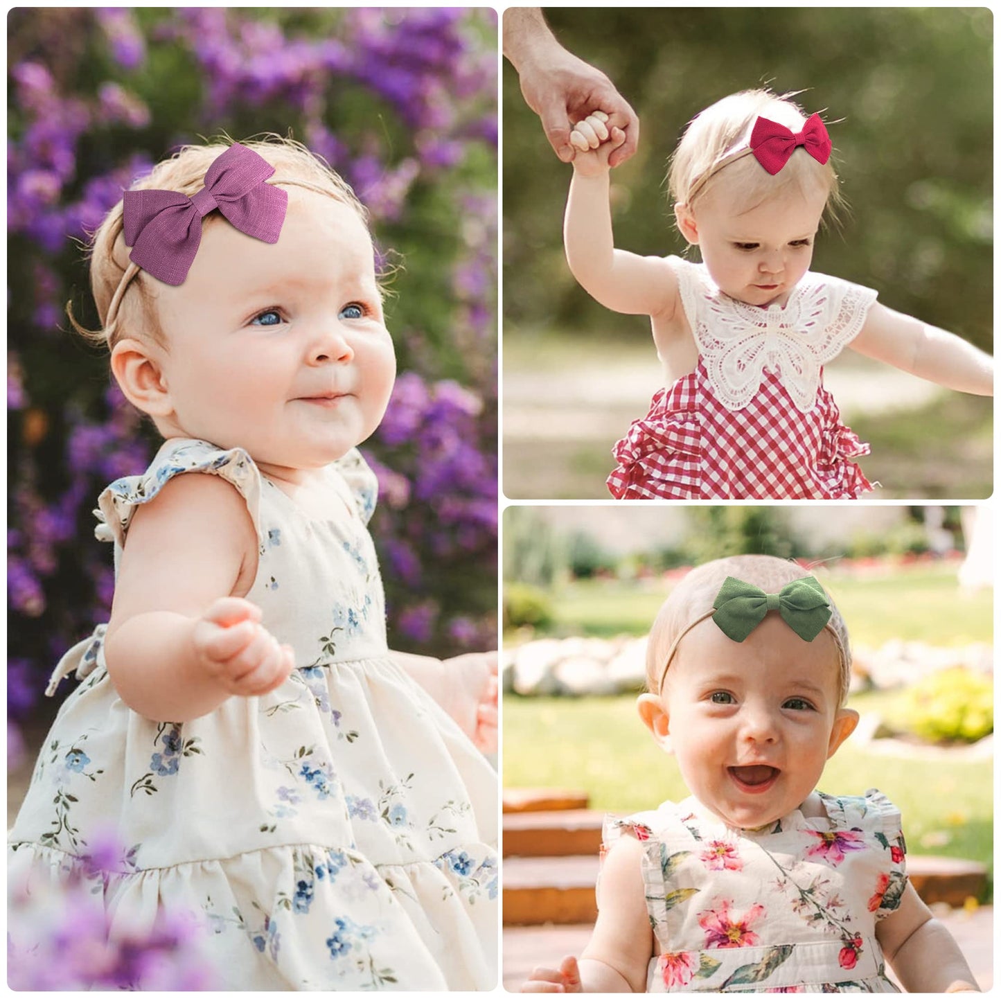 30 Pcs Baby Headbands Girls Hair Bows Nylon Hairbands With Linen Bows Handmade Head Accessories For Infant Newborn Toddlers Kids