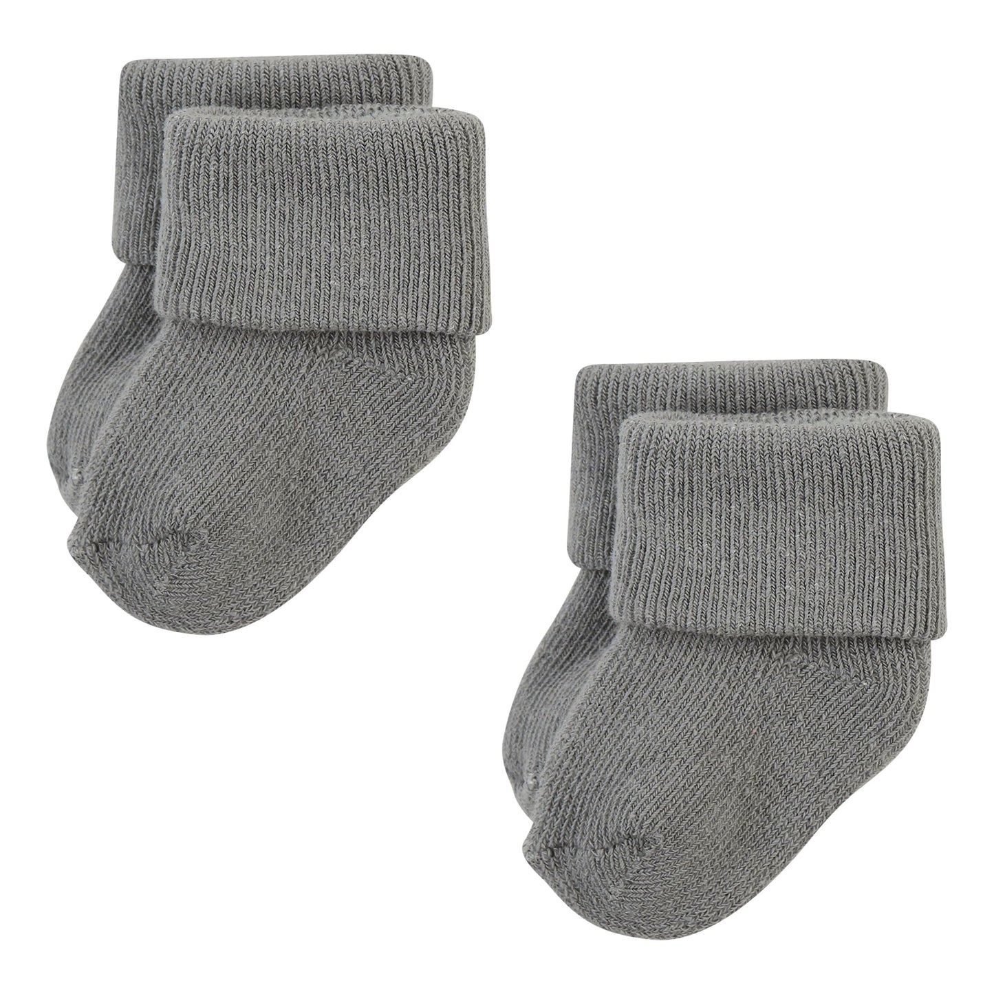 Hudson Baby Unisex Baby Cotton Rich Newborn And Terry Socks, Solid Gray White, 6-12 Months