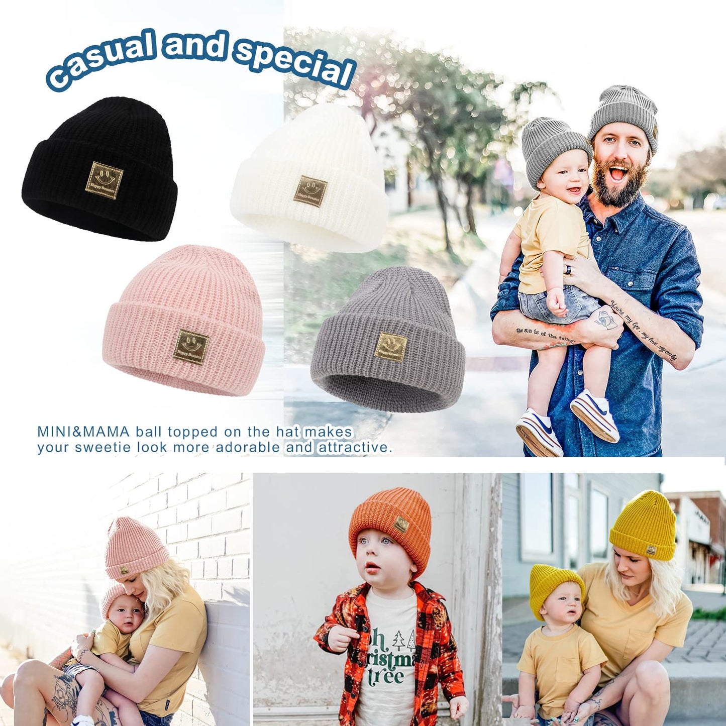 Newborn Baby Wool Hat Cap Turban Toddler Warm Hat Kids Baby Cap Set (Smile Black/Grey/Orange)