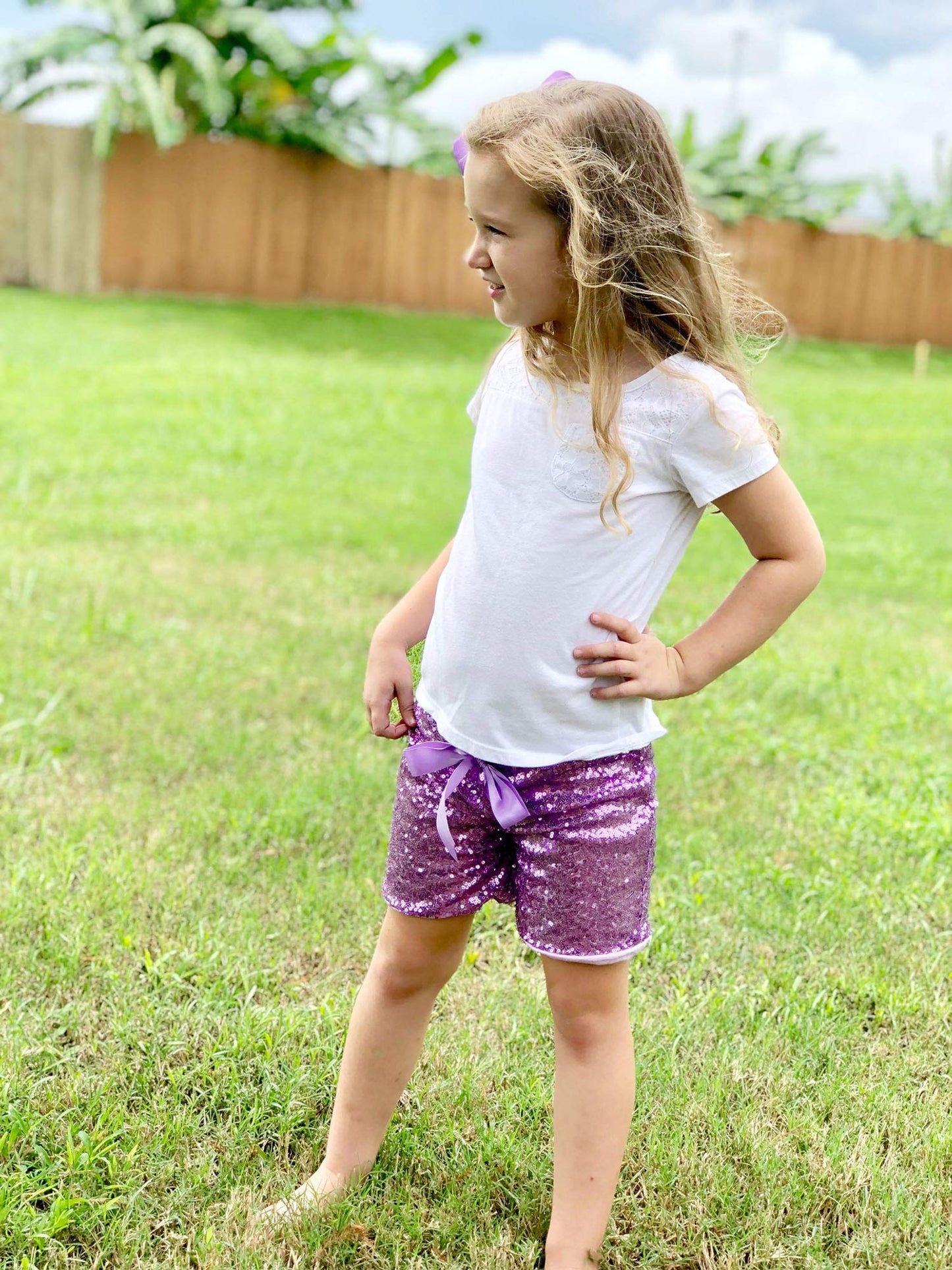 Cilucu Girls Shorts Toddler Sequin Shorts Sparkles On Both Sides Purple 5T