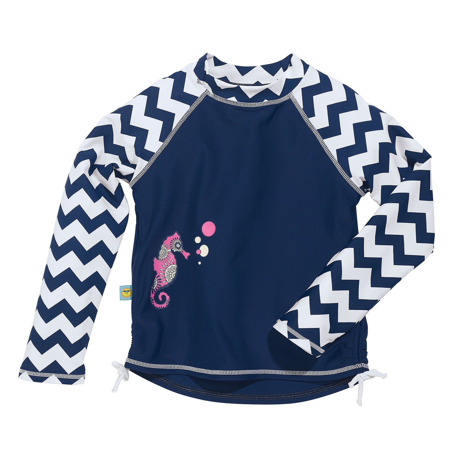 Navy Blue Baby Girl Long Sleeve Rash Guard By Sun Smarties, Seahorse, 12 Mo.
