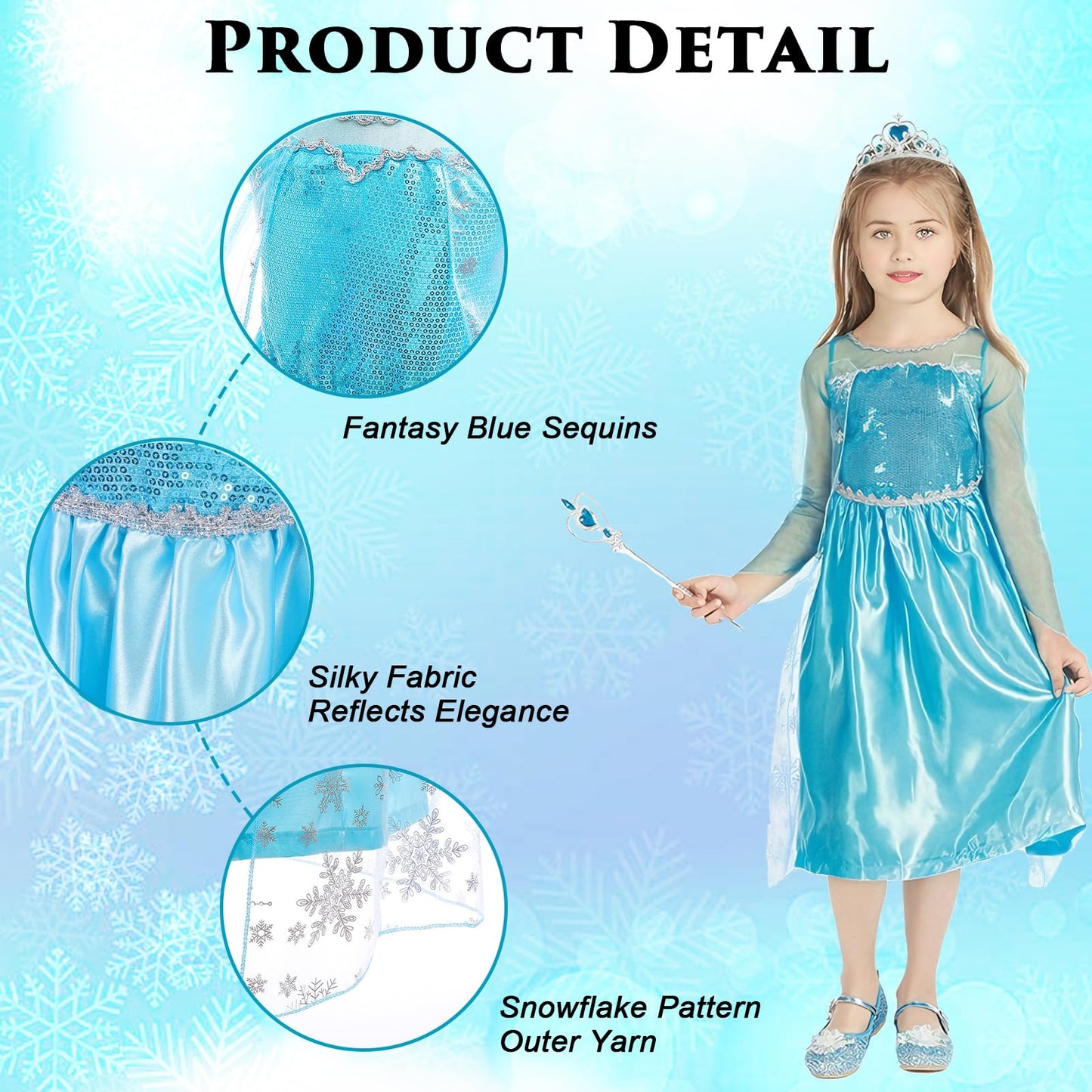 Woxvm Girls Princess Dress Deluxe Princess Costume Birthday Party Snow Princess Dress Up For Girls Halloween Cosplay Fancy Dress