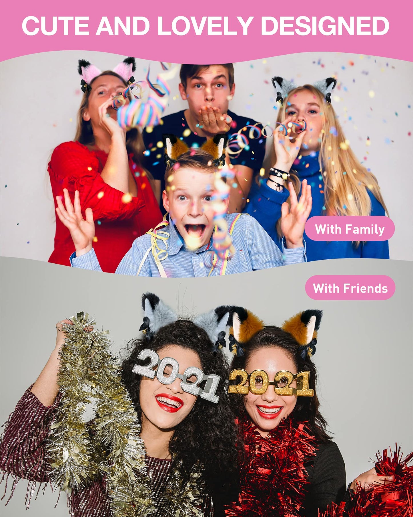 Cedar Bright Fox Cat Ears Anime Cosplay - Animal Wolf Headwear, Halloween Headband,Headpiece Costume Accessories With Bells (Pin