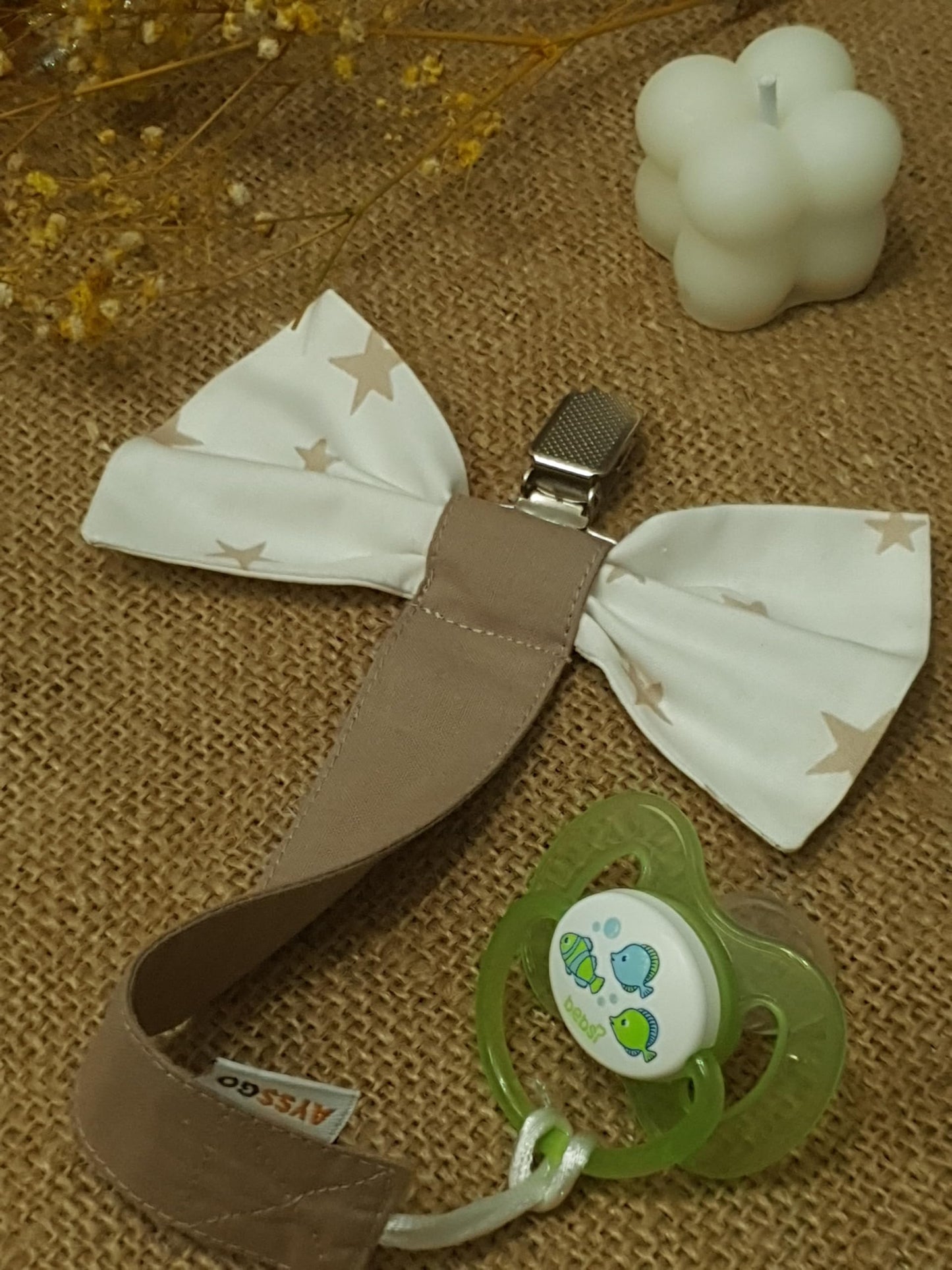 Protective Pacifier Clip, Bowtie & Round - Ultra-Durable & Handmade, 2-Pack With 100% Cotton Fabric - Safe & Stylish Baby Essent