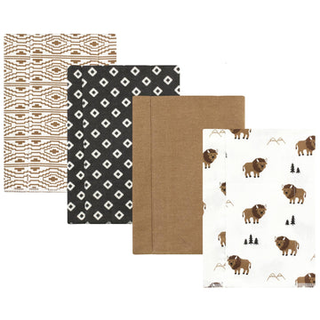 Hudson Baby Unisex Baby Cotton Flannel Burp Cloths, Wild Buffalo 4 Pack, One Size