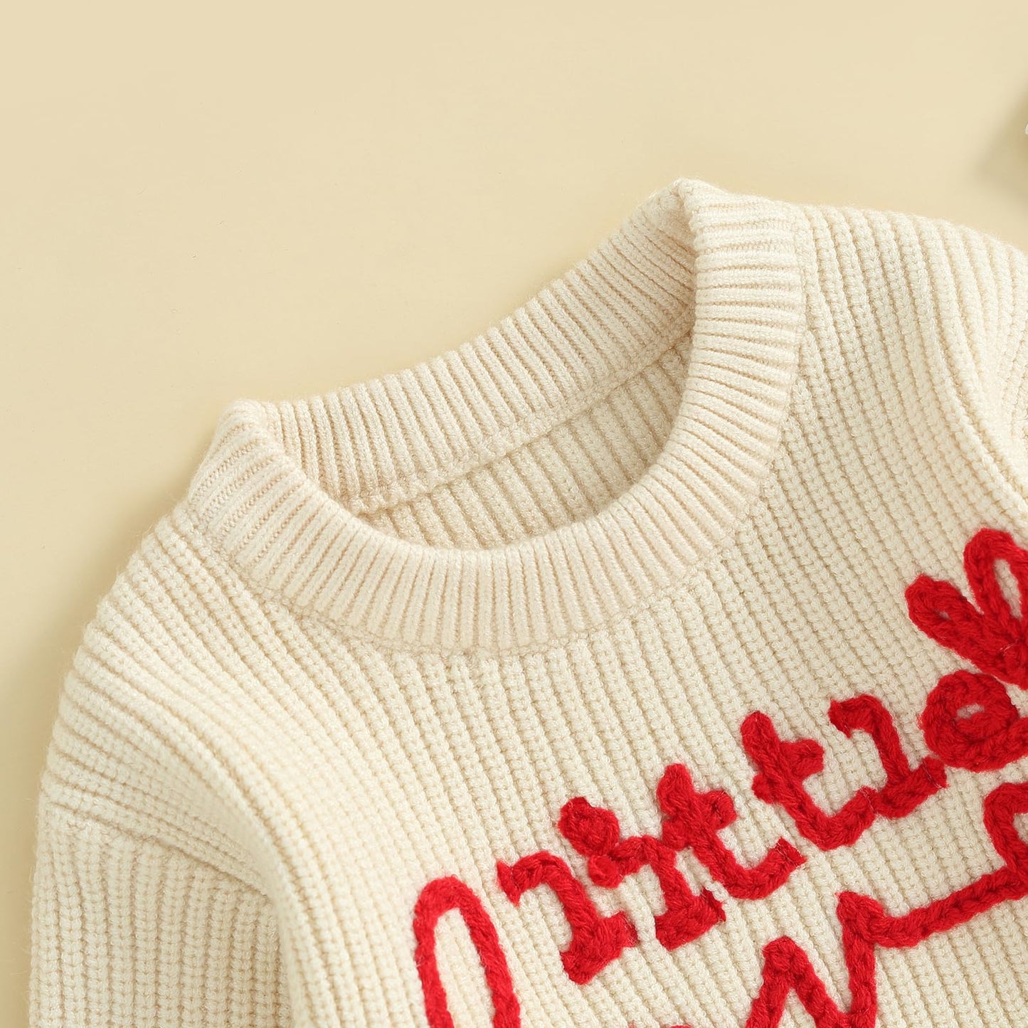 Girls Valentines Day Sweater Toddler Girl Valentines Day Outfit Little Love Embroidery Knit Pullover Sweatshirt Top(E-Beige Litt