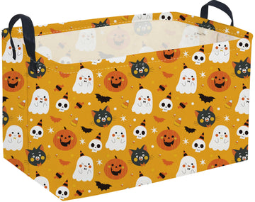 Sanjiaofen Rectangular Kids Basket,Halloween Basket.Cute Baskets for Room Decor, Pumpkin Baskets with Handles.Books Bins,Gifts B
