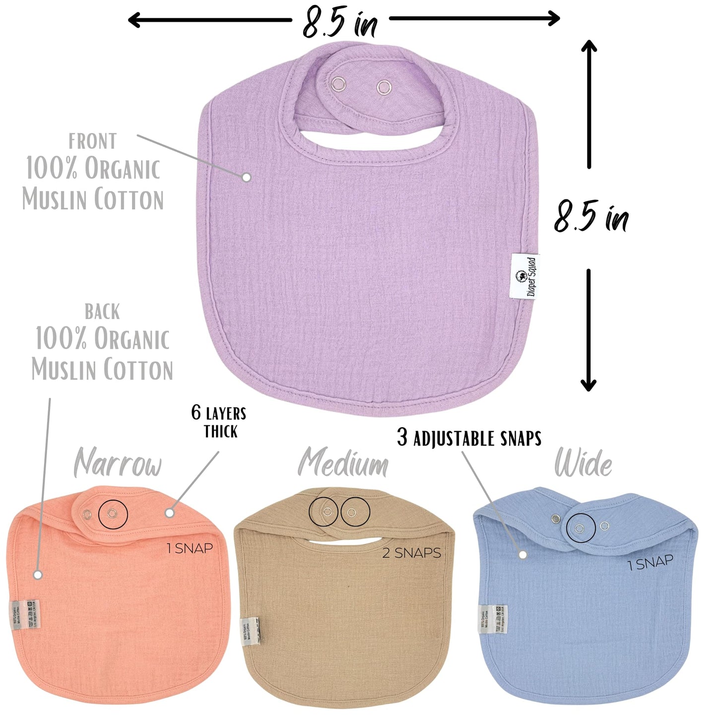 Diapersquad'S 10-Pack Baby Bibs For Drooling And Teething, Bibs For Boys, Baby Girl - Solid Cotton Baby Drool Bibs (Pastel Tradi