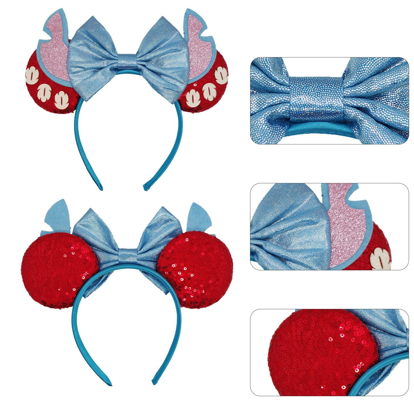 Mado Mouse Ears Headband For Women Girls, Glitter Stitch Headband Princess Dress Up Decorations Party Favors Park Hair Accessori