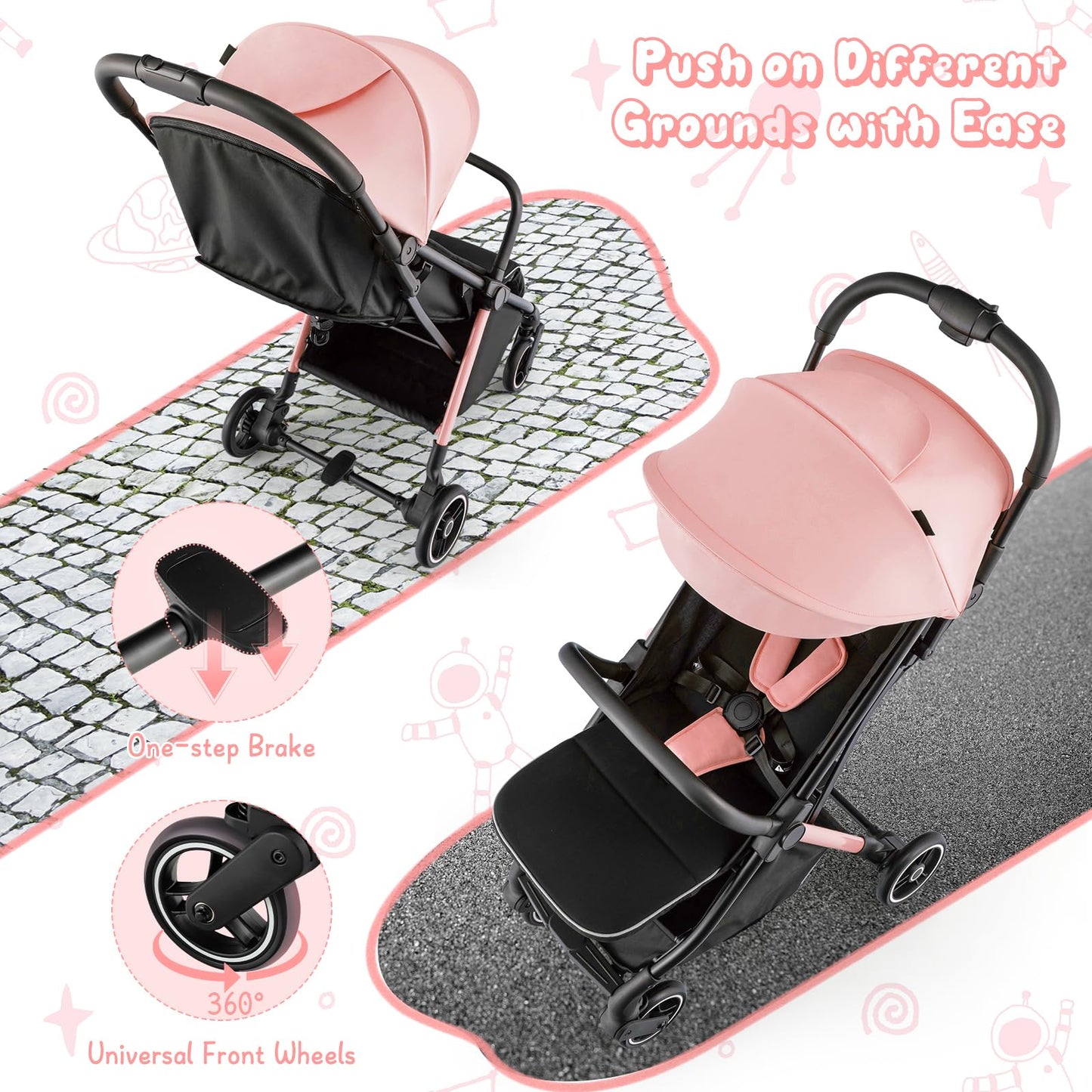 Honey Joy Lightweight Baby Stroller, Compact Travel Stroller For Airplane, Fits Airplane Cabin & Overhead, One-Hand Gravity Fold